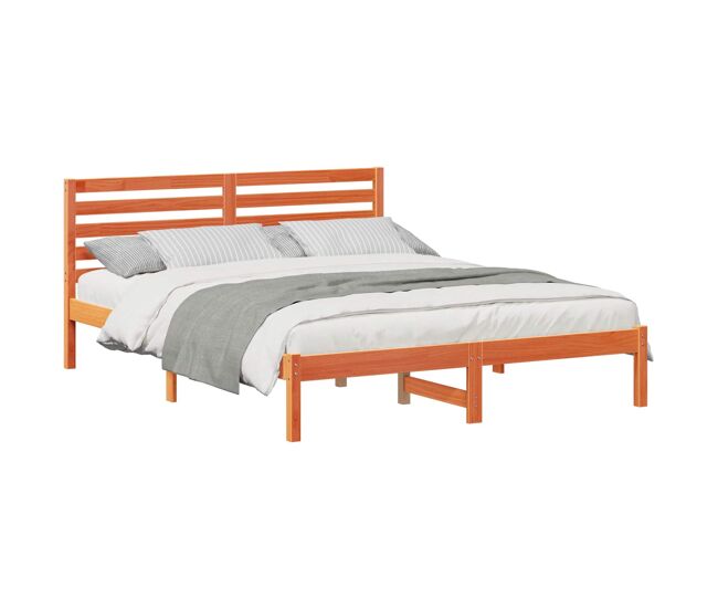 Estructura de cama matrimonial estilo con cabecera marrón cera 160 x 200 cm