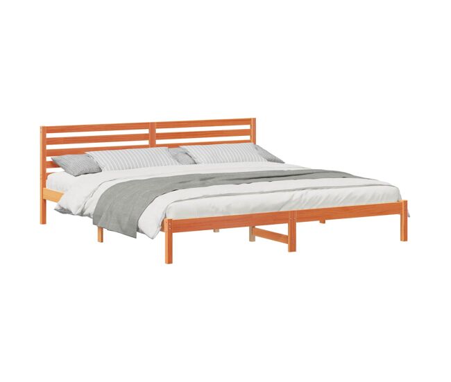 Estructura de cama matrimonial estilo con cabecera marrón cera 200 x 220 cm