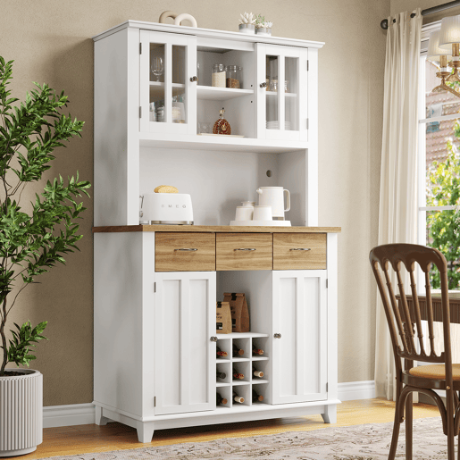 Aparador 106 x 40 x 179,5 cm - Móvel alto com prateleiras ajustáveis, aparador com iluminação LED - Branco