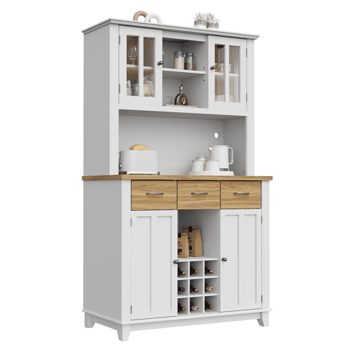Aparador 106 x 40 x 179,5 cm - Móvel alto com prateleiras ajustáveis, aparador com iluminação LED - Branco