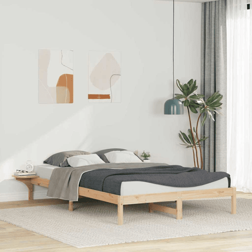 Estrutura de Cama de casal moderno com Mesas Laterais Natural 160 x 220 cm