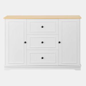 Aparador moderno com 3 gavetas e portas tipo frigorífico - elegante para a sala de jantar, sala de estar e hall de entrada - Branco