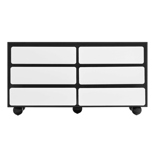 Cômoda 140x38x74,5 cm - Com seis gavetas, design moderno - Branco e preto