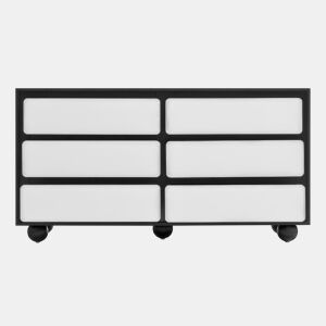 Cômoda 140x38x74,5 cm - Com seis gavetas, design moderno - Branco e preto