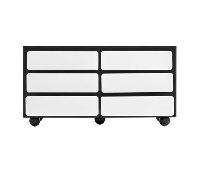Cómoda 140x38x74,5 cm - con seis cajones, diseño moderno - blanco y negro