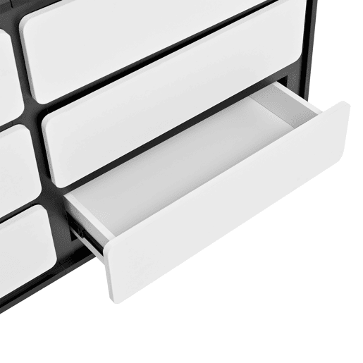 Cômoda 140x38x74,5 cm - Com seis gavetas, design moderno - Branco e preto