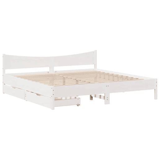 Estrutura De Cama De Casal Moderno c gavetas - 200x200 cm pinho maciço branco