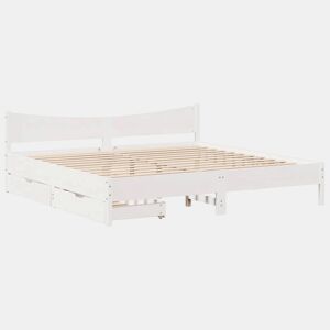 Estrutura De Cama De Casal Moderno c gavetas - 200x200 cm pinho maciço branco