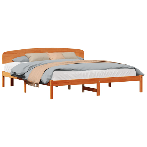 Estrutura de cama de casal simple com cabeceira - Marrom Cera 180 x 200 cm