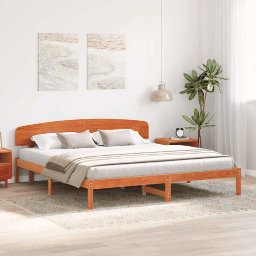 Estrutura de cama de casal simple com cabeceira - Marrom Cera 180 x 200 cm