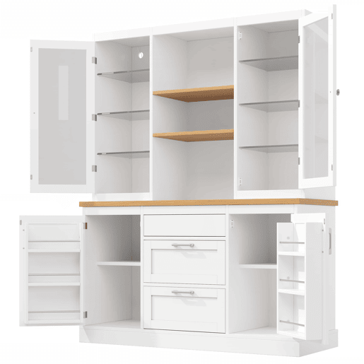 Armário de cozinha 185 x 140 x 40 cm - iluminação LED com controlo por aplicação, 3 gavetas, bancada, prateleiras ajustáveis - branco Armário de cozinha 185 x 140 x 40 cm - iluminação LED com controlo por aplicação, 3 gavetas, bancada, prateleiras ajustáveis - branco