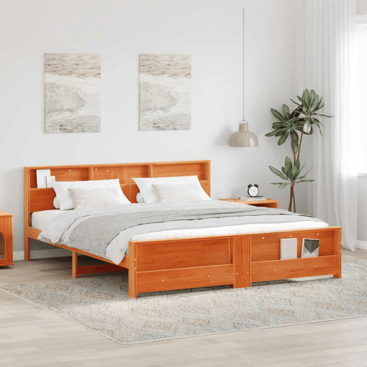Estrutura De Cama De Casal King Size - Marrom Cera 180 x 200 cm Madeira processada