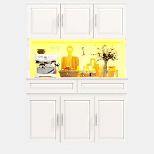 Armário de cozinha alto 108 x 40 x 180 cm - controlo por aplicação, prateleiras ajustáveis, amplo espaço de arrumação, superfície de trabalho, iluminação LED - branco