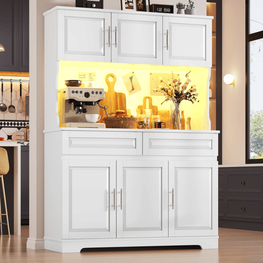 Armário de cozinha alto 108 x 40 x 180 cm - controlo por aplicação, prateleiras ajustáveis, amplo espaço de arrumação, superfície de trabalho, iluminação LED - branco
