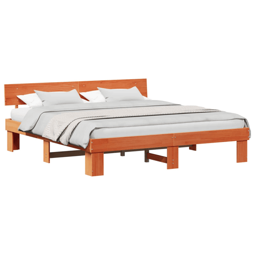Estrutura de cama de casal simple com cabeceira - Marrom Cera 200 x 200 cm Estrutura de cama de casal simple com cabeceira - Marrom Cera 200 x 200 cm