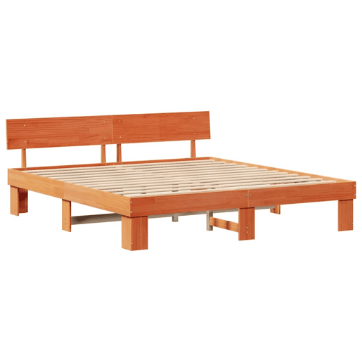 Estrutura de cama de casal simple com cabeceira - Marrom Cera 200 x 200 cm Estrutura de cama de casal simple com cabeceira - Marrom Cera 200 x 200 cm