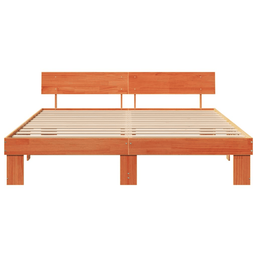 Estrutura de cama de casal simple com cabeceira - Marrom Cera 200 x 200 cm Estrutura de cama de casal simple com cabeceira - Marrom Cera 200 x 200 cm