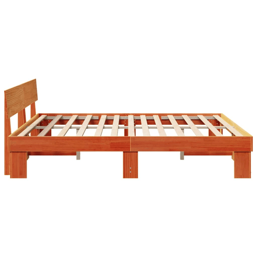 Estrutura de cama de casal simple com cabeceira - Marrom Cera 200 x 200 cm Estrutura de cama de casal simple com cabeceira - Marrom Cera 200 x 200 cm
