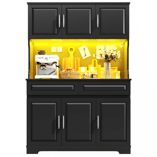 Armário de cozinha 108 x 40 x 180 cm u2013 com iluminação LED, controlo por aplicação, prateleiras ajustáveis e bancada u2013 preto