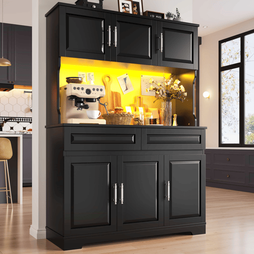 Armário de cozinha 108 x 40 x 180 cm u2013 com iluminação LED, controlo por aplicação, prateleiras ajustáveis e bancada u2013 preto