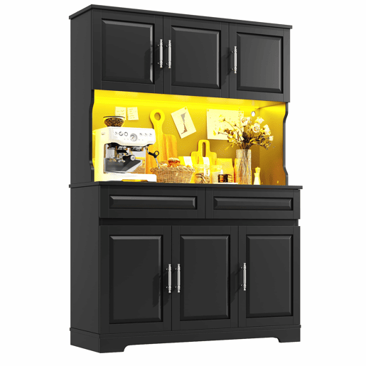 Armário de cozinha 108 x 40 x 180 cm u2013 com iluminação LED, controlo por aplicação, prateleiras ajustáveis e bancada u2013 preto