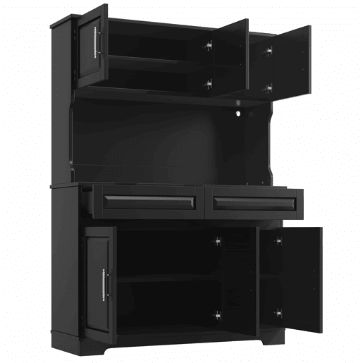 Armário de cozinha 108 x 40 x 180 cm u2013 com iluminação LED, controlo por aplicação, prateleiras ajustáveis e bancada u2013 preto
