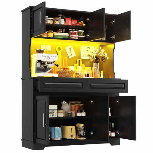 Armário de cozinha 108 x 40 x 180 cm u2013 com iluminação LED, controlo por aplicação, prateleiras ajustáveis e bancada u2013 preto