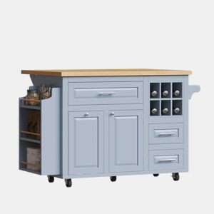 Carrinho de cozinha ergonómico sem dimensões específicas - com gavetas, porta-garrafas extraível, prateleira lateral para snacks e espaço para cesto do lixo - Azul