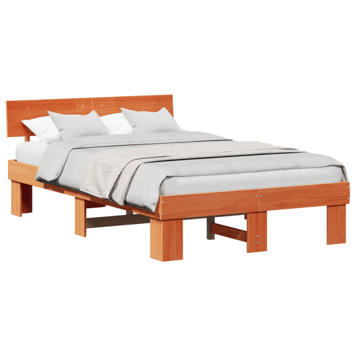 Estrutura de cama de casal simple com cabeceira - Marrom Cera 135 x 190 cm
