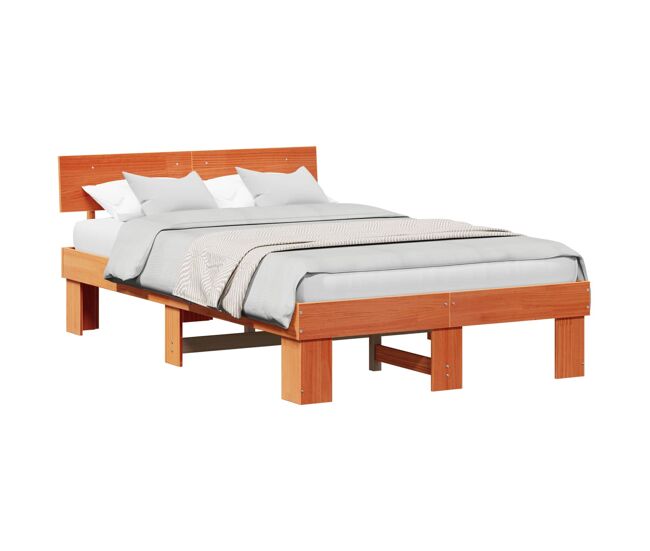 Estructura de cama matrimonial comodidad con cabecera - marrón cera 135 x 190 cm