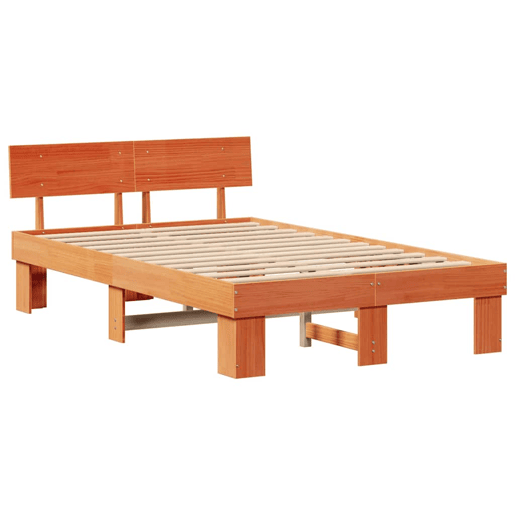 Estrutura de cama de casal simple com cabeceira - Marrom Cera 135 x 190 cm