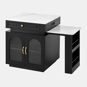 Ilha de cozinha com rodízios - mesa extensível com luz LED, barra com tomadas, multifuncional para cozinha e sala de jantar - Preto