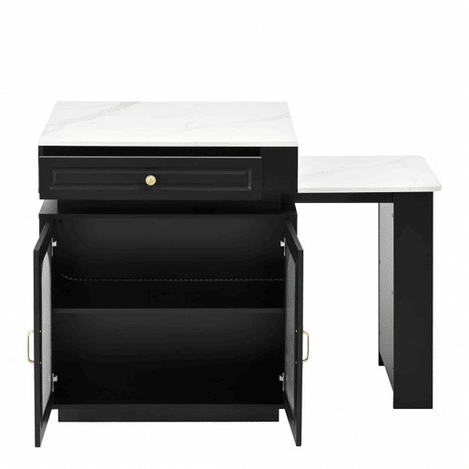Ilha de cozinha com rodízios - mesa extensível com luz LED, barra com tomadas, multifuncional para cozinha e sala de jantar - Preto Ilha de cozinha com rodízios - mesa extensível com luz LED, barra com tomadas, multifuncional para cozinha e sala de jantar - Preto