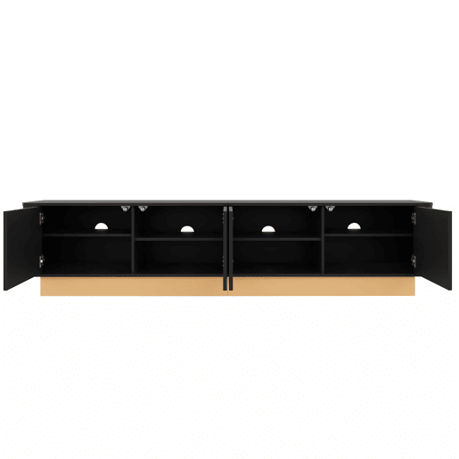 Móvel para TV de 200 cm - design canelado, 4 portas, grande capacidade de arrumação, prateleiras com altura ajustável, cantos arredondados, estilo minimalista moderno, MDF - preto Móvel para TV de 200 cm - design canelado, 4 portas, grande capacidade de arrumação, prateleiras com altura ajustável, cantos arredondados, estilo minimalista moderno, MDF - preto
