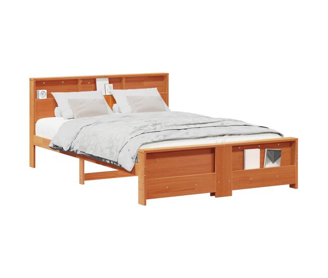 Estructura de cama matrimonial estilo con cabecera marrón cera 160 x 200 cm