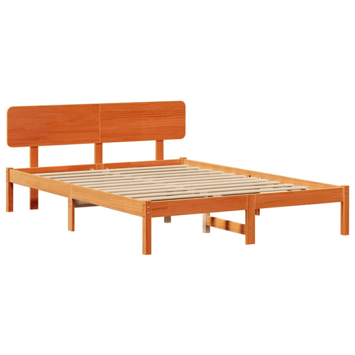 Estrutura de cama de casal simple com cabeceira - Marrom Cera 160 x 200 cm