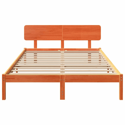 Estrutura de cama de casal simple com cabeceira - Marrom Cera 160 x 200 cm