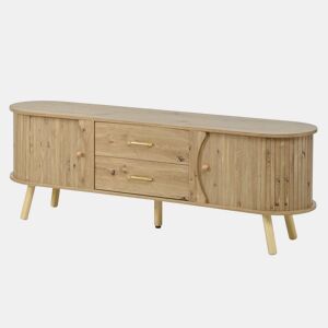Móvel de TV de 180 cm - design orgânico tipo ervilha, frentes caneladas, 2 portas de correr e 2 gavetas, pés em madeira maciça, estilo escandinavo moderno - natural
