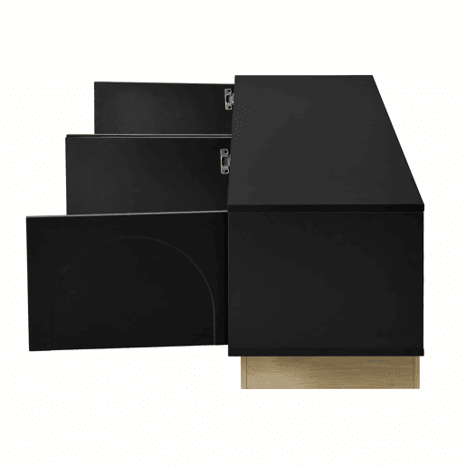Móvel para TV de 175 cm - design moderno e minimalista com linhas curvas e veios de madeira, amplo espaço de arrumação e organização de cabos - preto