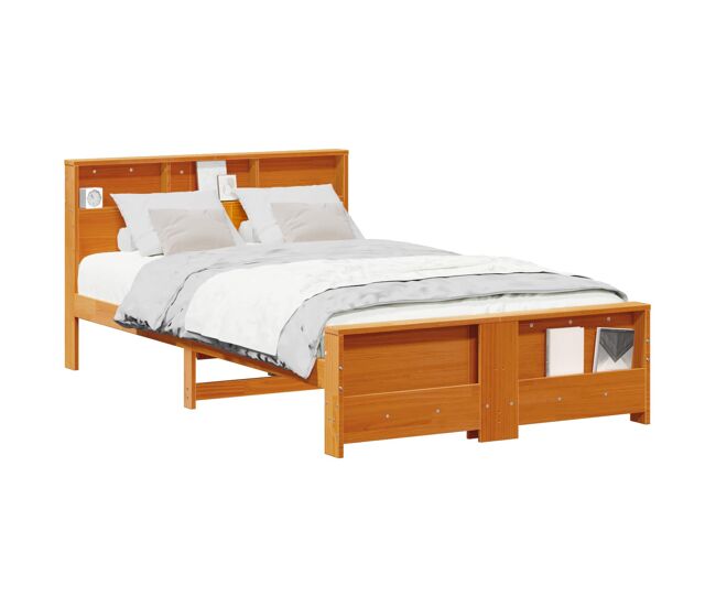 Estructura de cama matrimonial Estilo con cabecera Marrón cera 140 x 190 cm