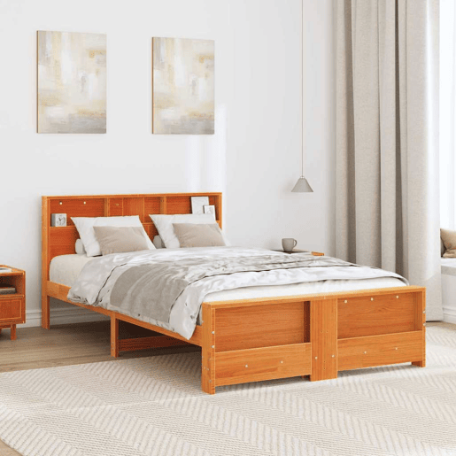 Estrutura da Cama de casal simple Marrom Cera 140 x 190 cm Madeira processada