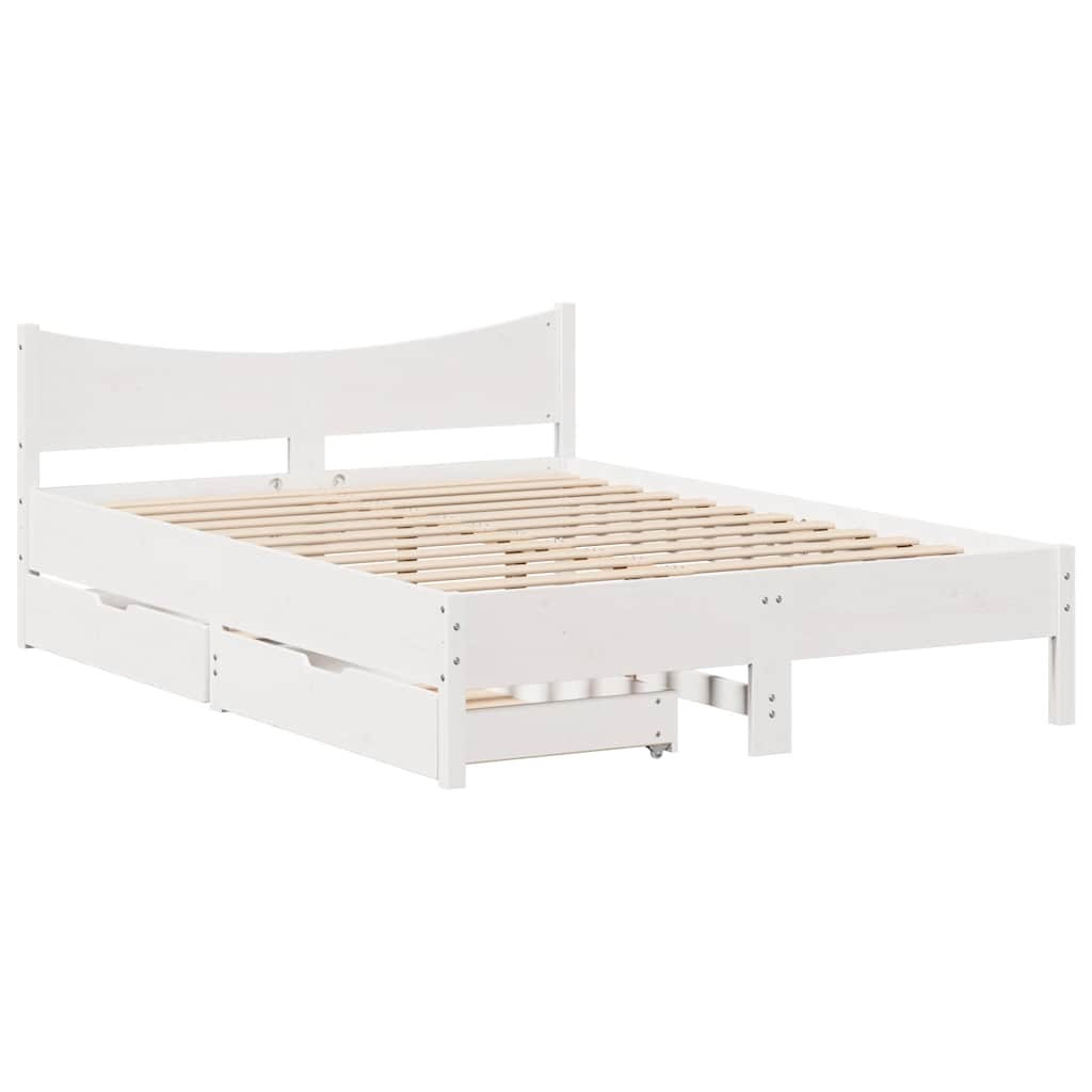 Estructura de cama doble matrimonial con cajones madera de pino blanca 160x200 cm