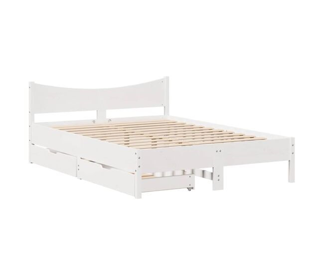 Estructura de cama doble matrimonial con cajones madera de pino blanca 160x200 cm