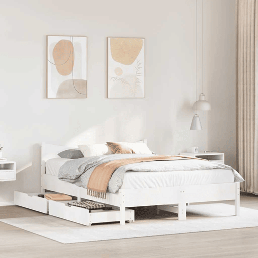 Estrutura de Cama de casal moderno com gavetas - 160x200 cm pinho maciço branco