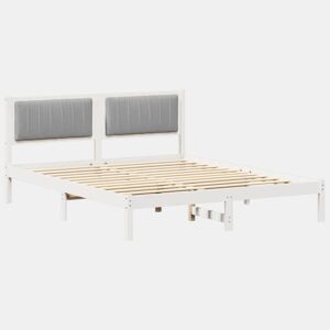 Estrutura de Cama de casal moderno com Cabeceira Estofada Cinzento-claro