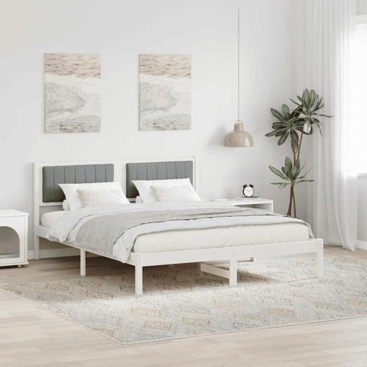 Estrutura de Cama de casal moderno com Cabeceira Estofada Cinzento-claro
