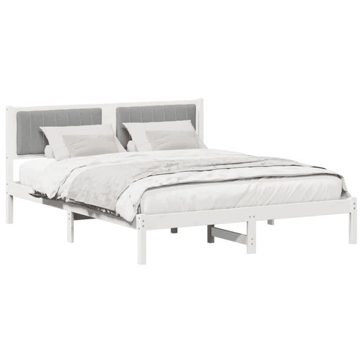Estrutura de Cama de casal moderno com Cabeceira Estofada Cinzento-claro