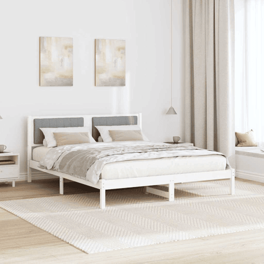 Estrutura de Cama de casal moderno com Cabeceira Estofada Cinzento-claro