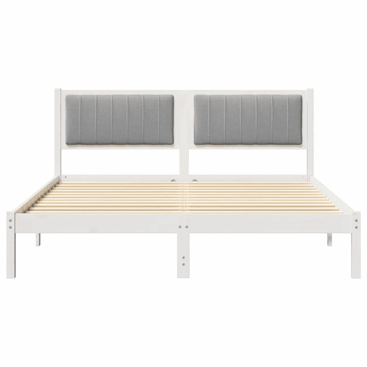 Estrutura de Cama de casal moderno com Cabeceira Estofada Cinzento-claro