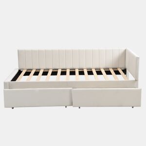 Sofá-cama estofado em veludo 90x200 cm - com 2 gavetas grandes e estrado de ripas - Branco